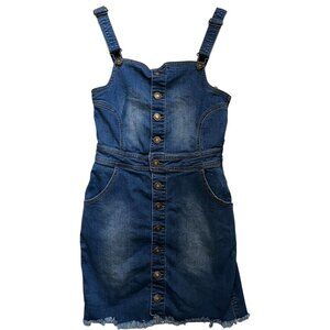 Wax Jean Women's Basic Denim Overall Dress Button Front Size S Blue Medium Wash